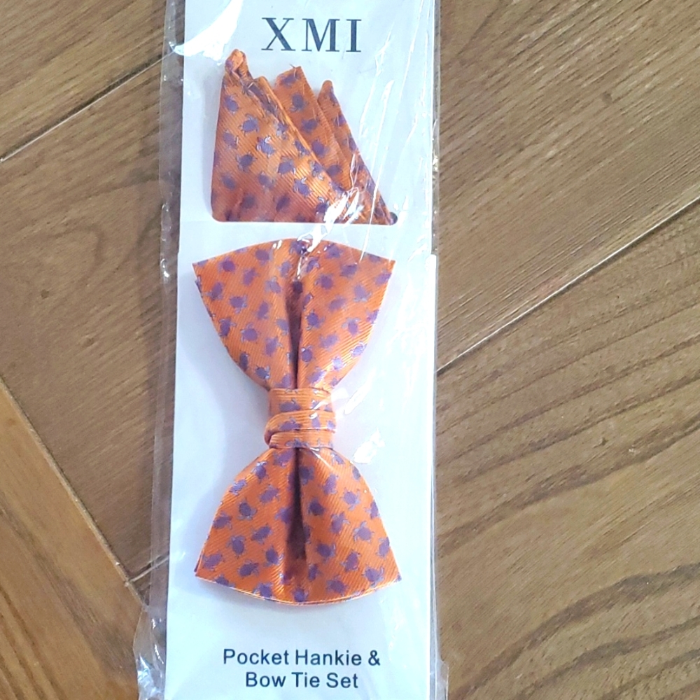 XMI Pocket Hankie & Bow Tie Set Orange, NWT